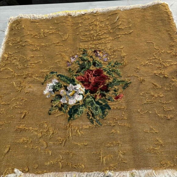 Vintage Needlepoint Chair Seat Cover - Floral - Rose - Picture 3 of 3